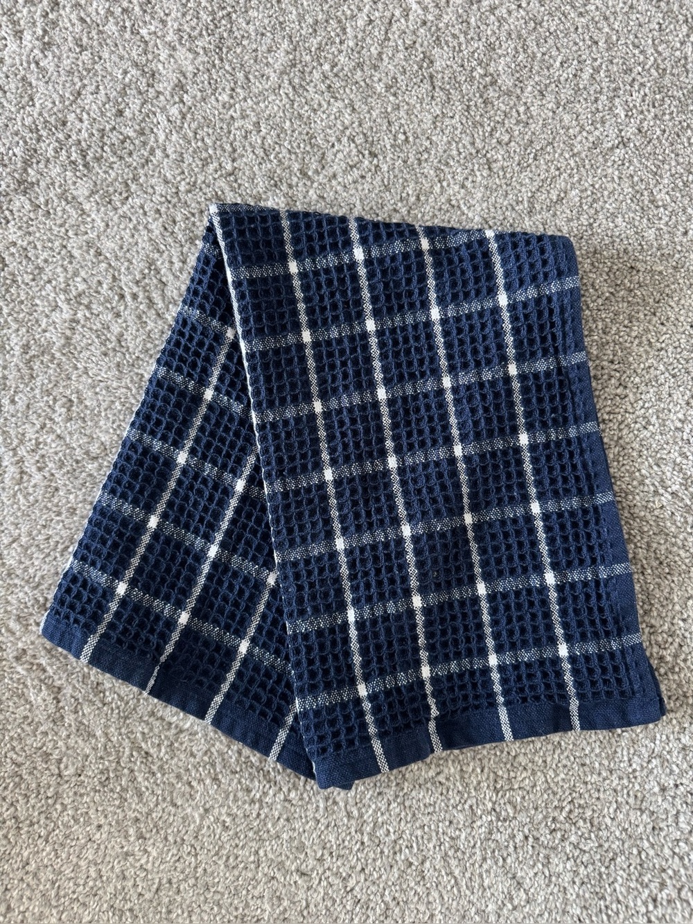 NWOT - Waffle Weave Navy Plaid Kitchen Towel